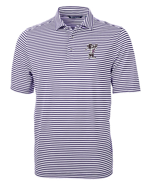K-State Cutter & Buck Virtue Eco Pique Stripe Polo (Purple/White)