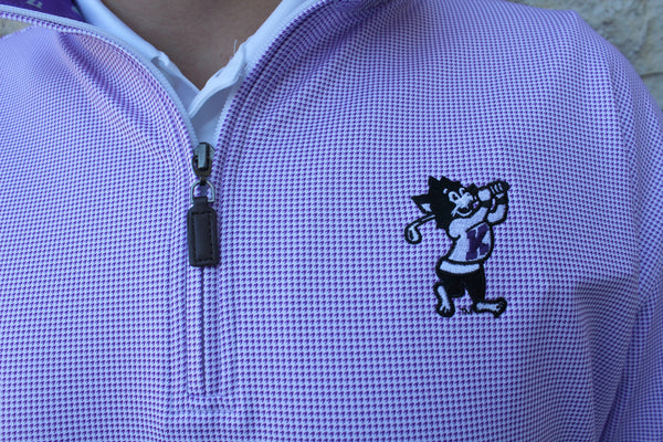 Golfing Willie Performance Custom Houndstooth ¼ Zip Microfleec (White/Purple)