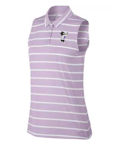 NIKE Women's Dri-Fit Sleeveless Stripe Polo (Lilac Mist)