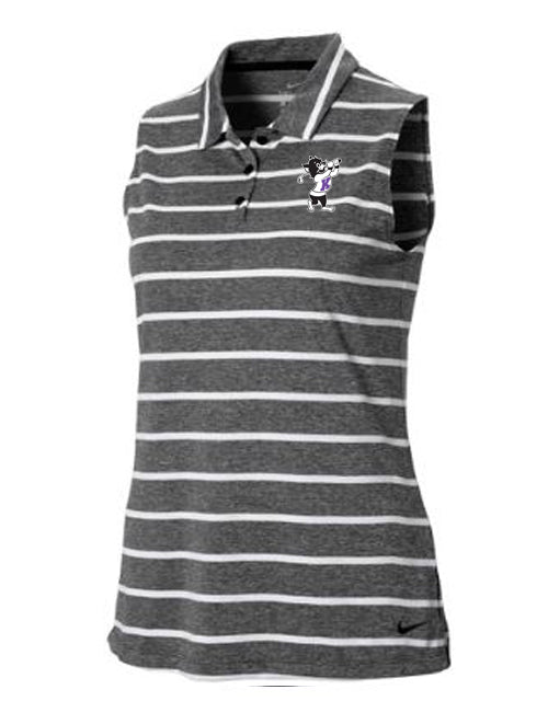 NIKE Women's Dri-Fit Sleeveless Stripe Polo (Black)